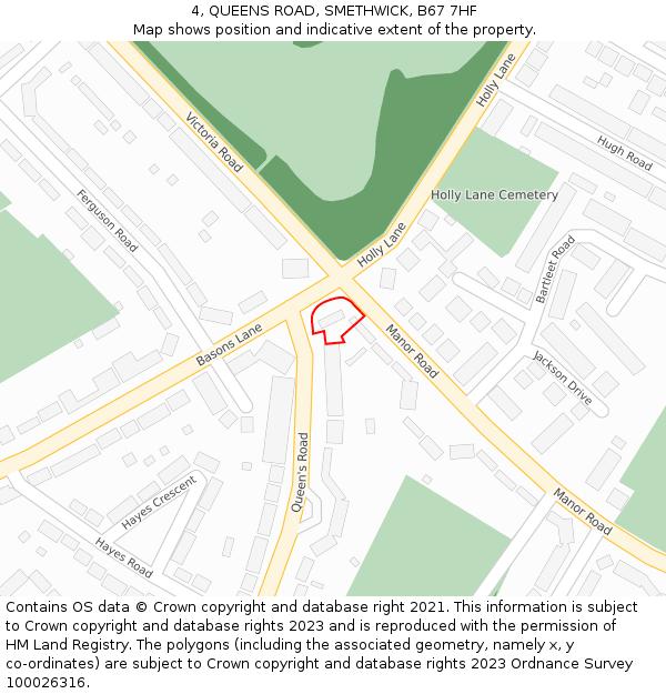 4, QUEENS ROAD, SMETHWICK, B67 7HF: Location map and indicative extent of plot