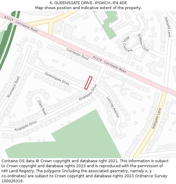 4, QUEENSGATE DRIVE, IPSWICH, IP4 4DE: Location map and indicative extent of plot