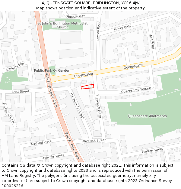 4, QUEENSGATE SQUARE, BRIDLINGTON, YO16 4JW: Location map and indicative extent of plot