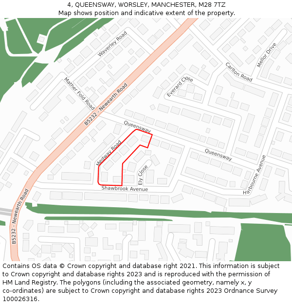 4, QUEENSWAY, WORSLEY, MANCHESTER, M28 7TZ: Location map and indicative extent of plot