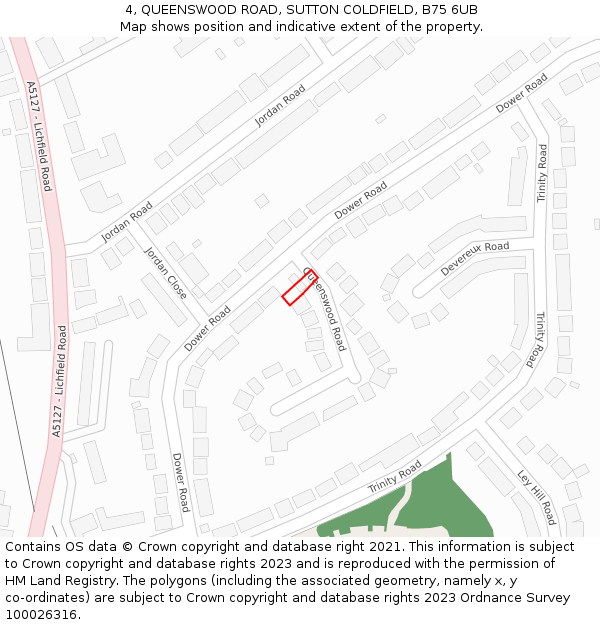 4, QUEENSWOOD ROAD, SUTTON COLDFIELD, B75 6UB: Location map and indicative extent of plot