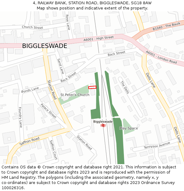 4, RAILWAY BANK, STATION ROAD, BIGGLESWADE, SG18 8AW: Location map and indicative extent of plot