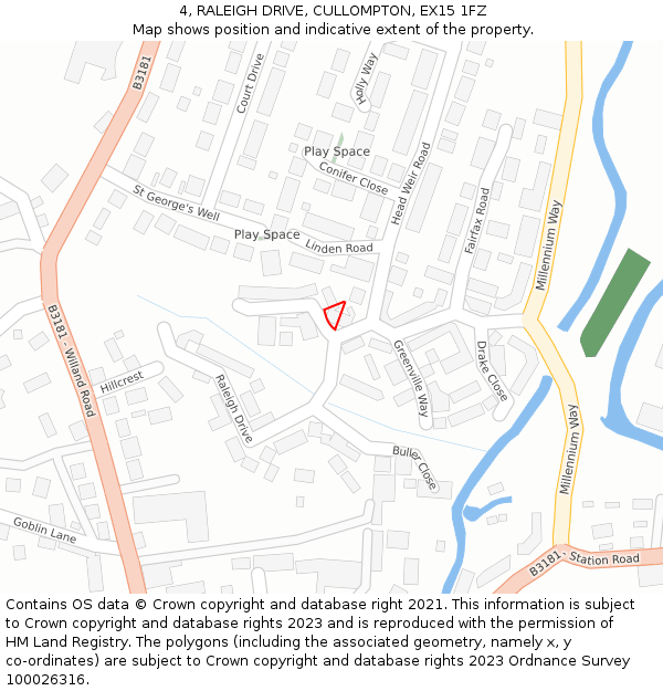 4, RALEIGH DRIVE, CULLOMPTON, EX15 1FZ: Location map and indicative extent of plot
