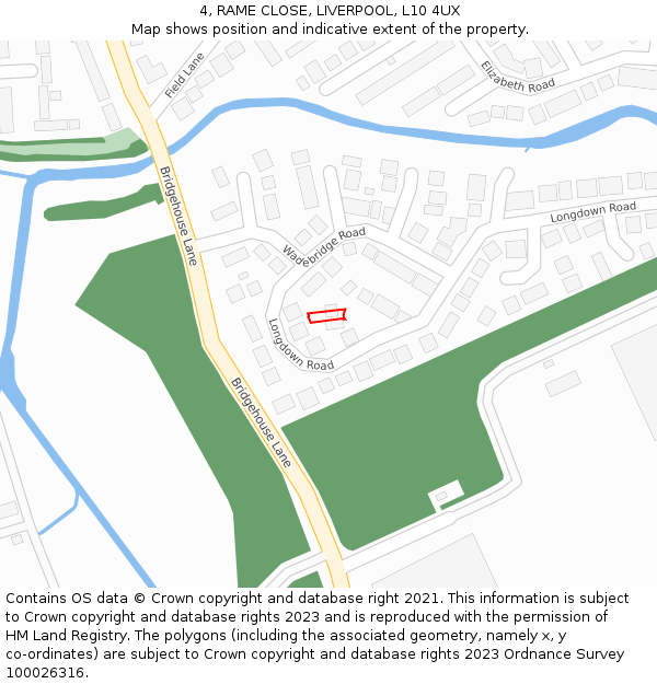 4, RAME CLOSE, LIVERPOOL, L10 4UX: Location map and indicative extent of plot