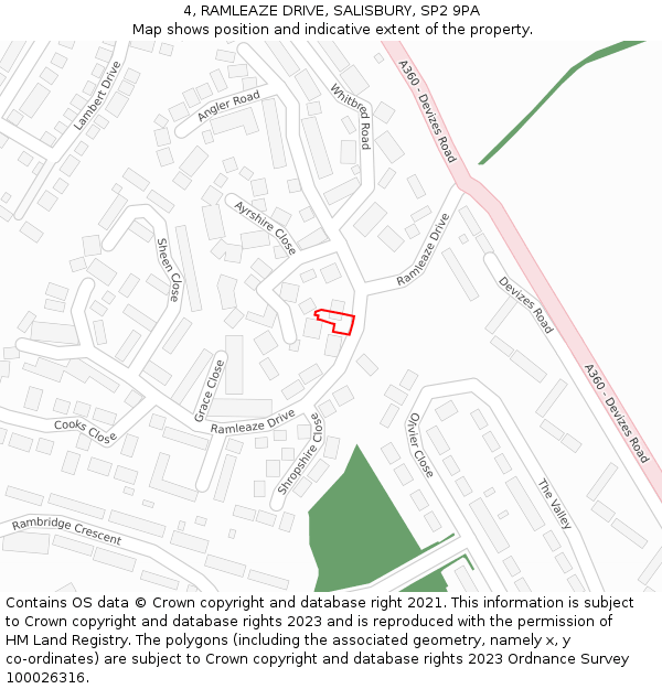 4, RAMLEAZE DRIVE, SALISBURY, SP2 9PA: Location map and indicative extent of plot