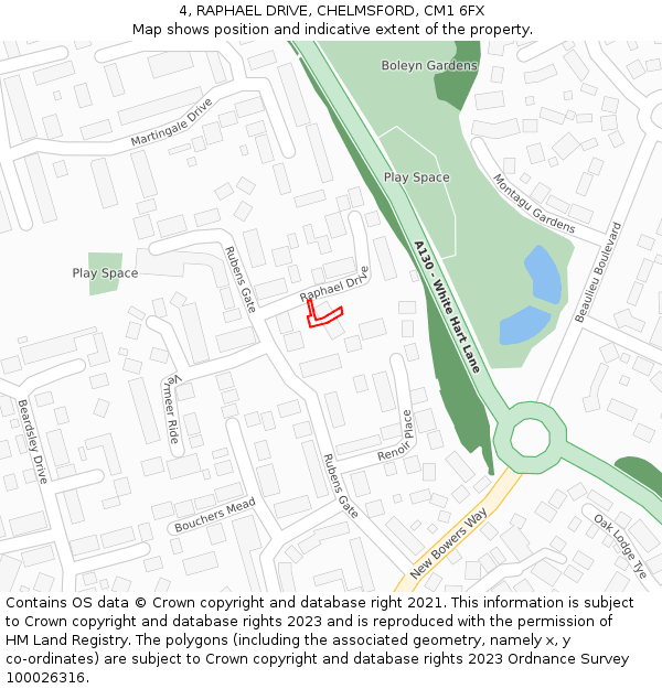 4, RAPHAEL DRIVE, CHELMSFORD, CM1 6FX: Location map and indicative extent of plot