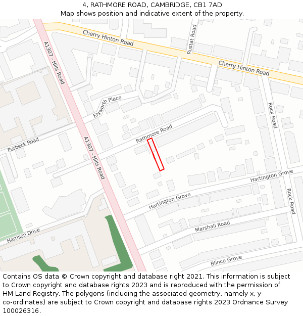 4, RATHMORE ROAD, CAMBRIDGE, CB1 7AD: Location map and indicative extent of plot