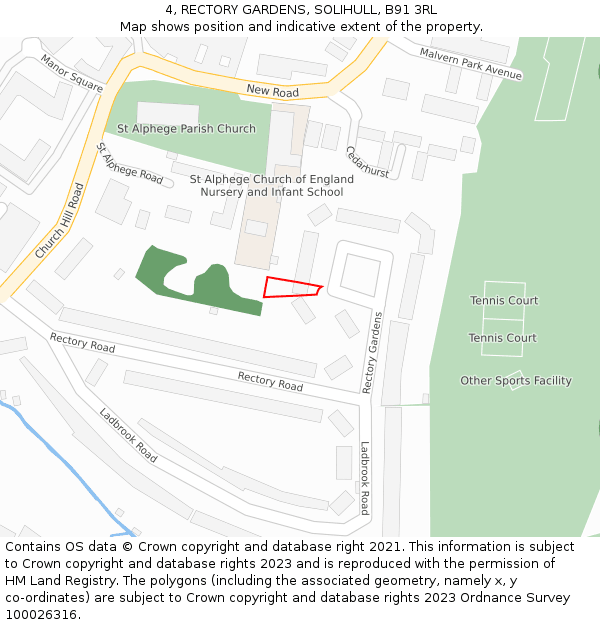 4, RECTORY GARDENS, SOLIHULL, B91 3RL: Location map and indicative extent of plot