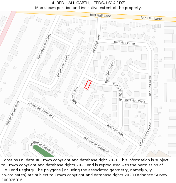 4, RED HALL GARTH, LEEDS, LS14 1DZ: Location map and indicative extent of plot