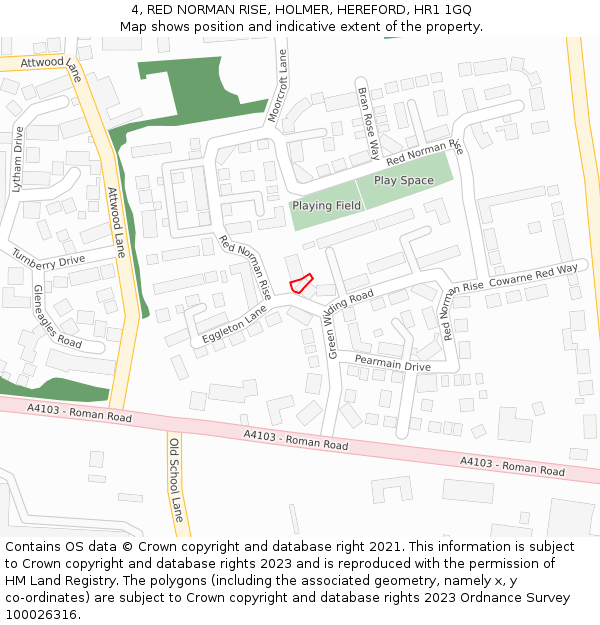 4, RED NORMAN RISE, HOLMER, HEREFORD, HR1 1GQ: Location map and indicative extent of plot