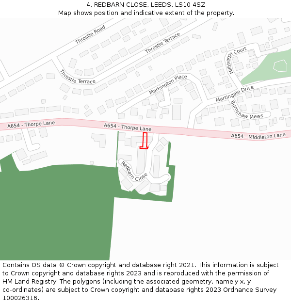 4, REDBARN CLOSE, LEEDS, LS10 4SZ: Location map and indicative extent of plot
