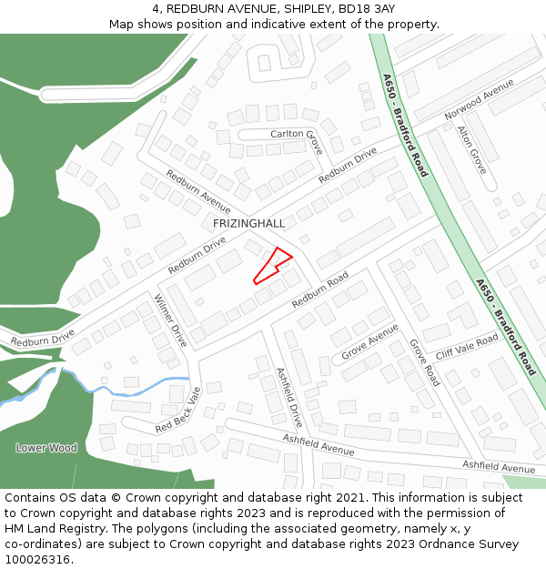 4, REDBURN AVENUE, SHIPLEY, BD18 3AY: Location map and indicative extent of plot