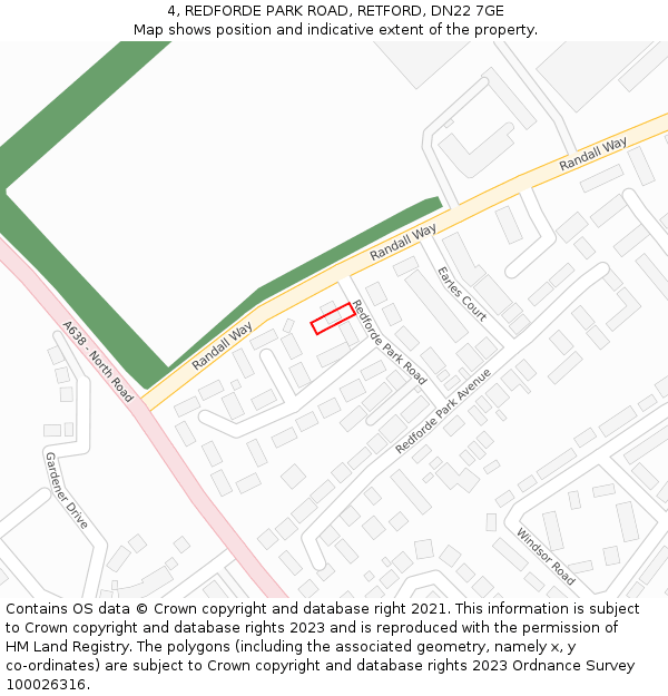 4, REDFORDE PARK ROAD, RETFORD, DN22 7GE: Location map and indicative extent of plot