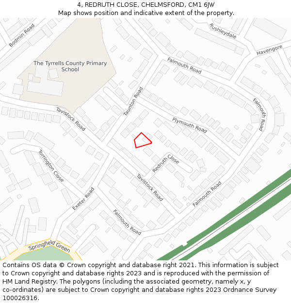 4, REDRUTH CLOSE, CHELMSFORD, CM1 6JW: Location map and indicative extent of plot