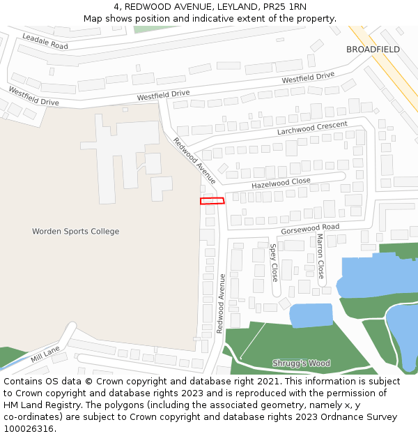 4, REDWOOD AVENUE, LEYLAND, PR25 1RN: Location map and indicative extent of plot