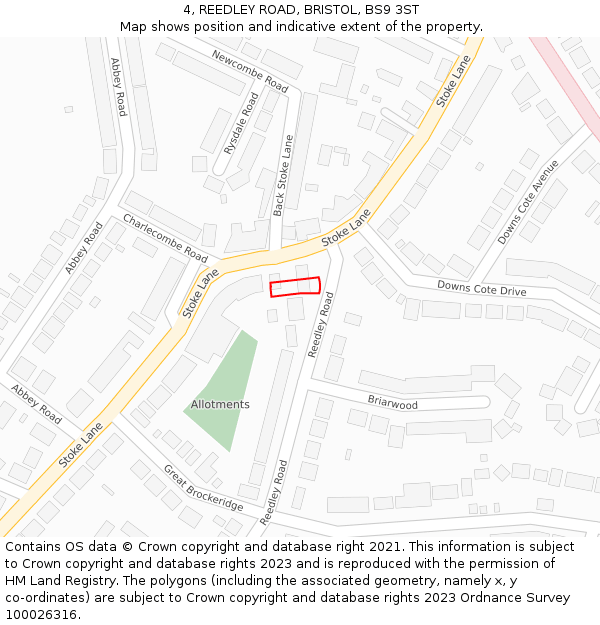 4, REEDLEY ROAD, BRISTOL, BS9 3ST: Location map and indicative extent of plot