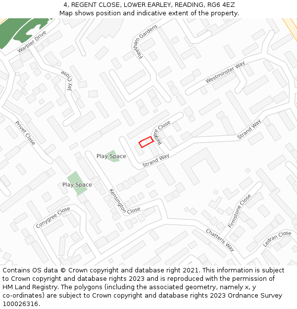 4, REGENT CLOSE, LOWER EARLEY, READING, RG6 4EZ: Location map and indicative extent of plot