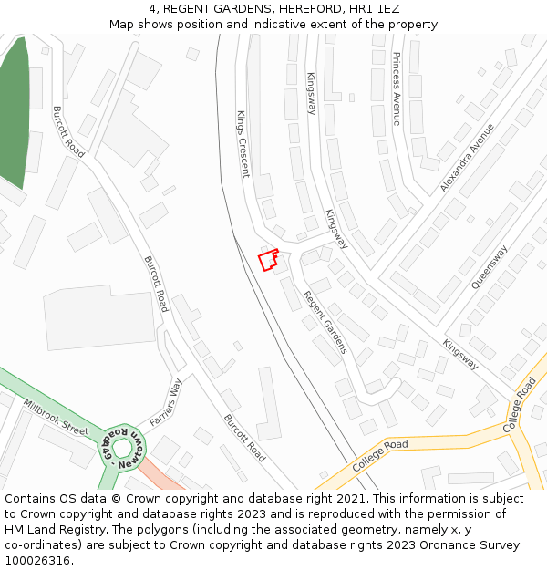 4, REGENT GARDENS, HEREFORD, HR1 1EZ: Location map and indicative extent of plot