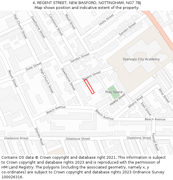 4, REGENT STREET, NEW BASFORD, NOTTINGHAM, NG7 7BJ: Location map and indicative extent of plot