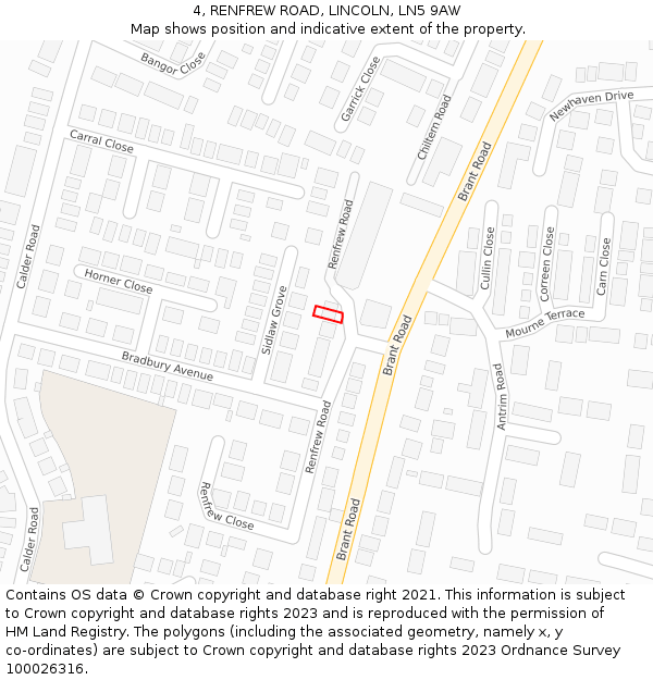 4, RENFREW ROAD, LINCOLN, LN5 9AW: Location map and indicative extent of plot