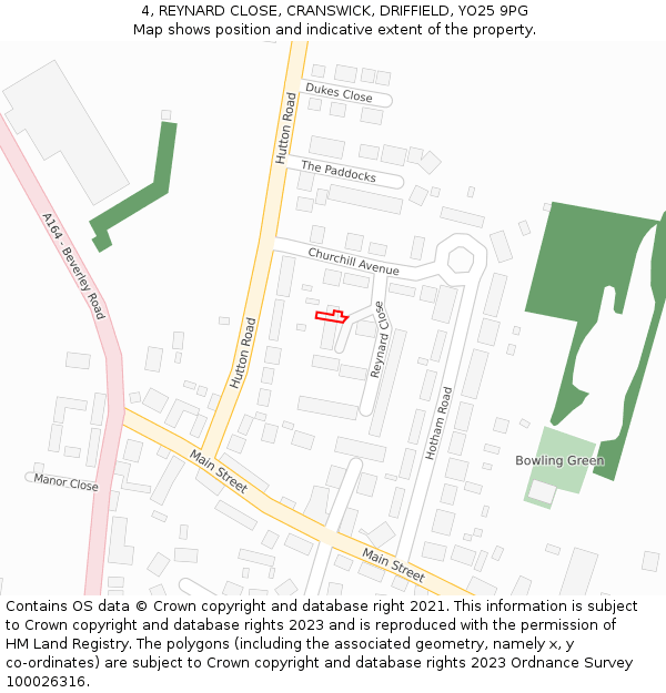 4, REYNARD CLOSE, CRANSWICK, DRIFFIELD, YO25 9PG: Location map and indicative extent of plot