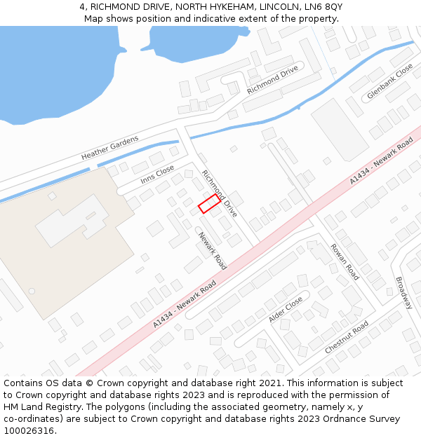 4, RICHMOND DRIVE, NORTH HYKEHAM, LINCOLN, LN6 8QY: Location map and indicative extent of plot