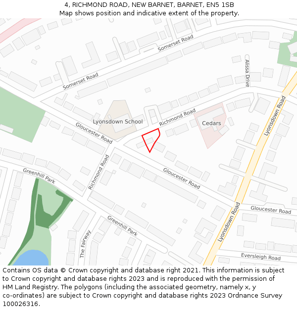 4, RICHMOND ROAD, NEW BARNET, BARNET, EN5 1SB: Location map and indicative extent of plot