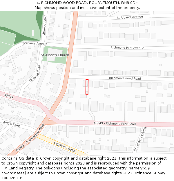 4, RICHMOND WOOD ROAD, BOURNEMOUTH, BH8 9DH: Location map and indicative extent of plot