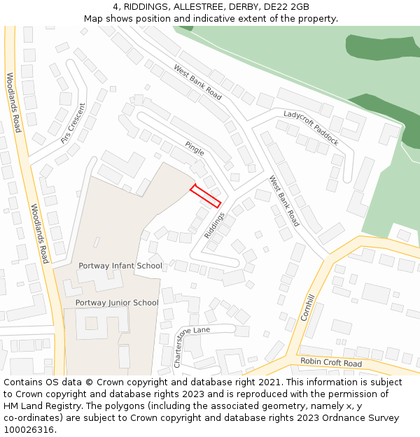 4, RIDDINGS, ALLESTREE, DERBY, DE22 2GB: Location map and indicative extent of plot