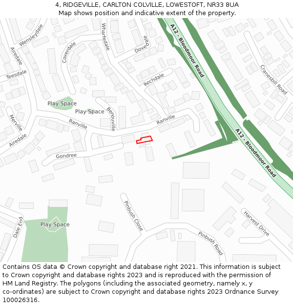 4, RIDGEVILLE, CARLTON COLVILLE, LOWESTOFT, NR33 8UA: Location map and indicative extent of plot