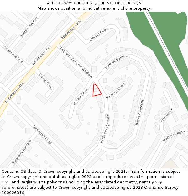 4, RIDGEWAY CRESCENT, ORPINGTON, BR6 9QN: Location map and indicative extent of plot
