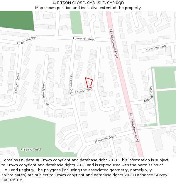 4, RITSON CLOSE, CARLISLE, CA3 0QD: Location map and indicative extent of plot