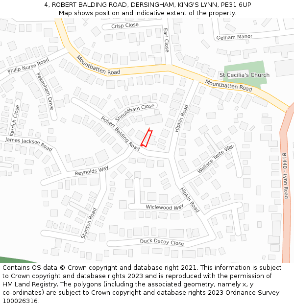 4, ROBERT BALDING ROAD, DERSINGHAM, KING'S LYNN, PE31 6UP: Location map and indicative extent of plot