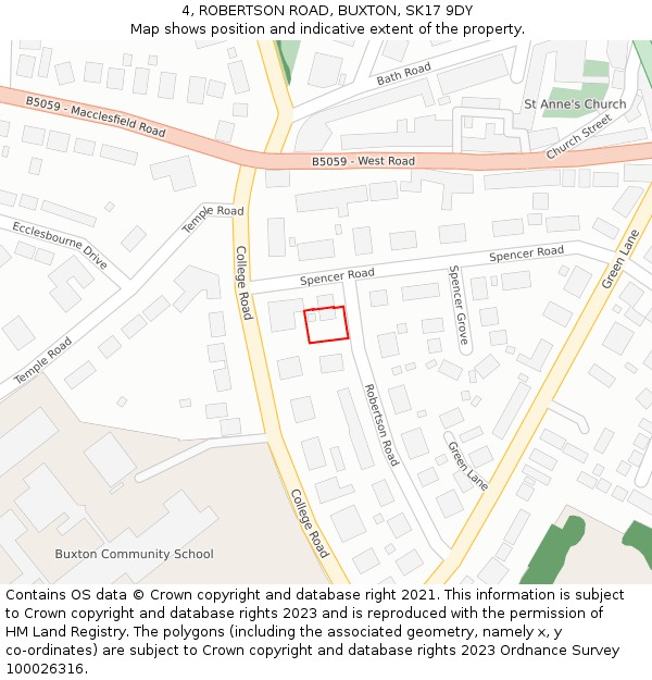 4, ROBERTSON ROAD, BUXTON, SK17 9DY: Location map and indicative extent of plot