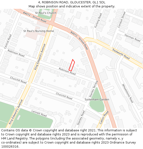 4, ROBINSON ROAD, GLOUCESTER, GL1 5DL: Location map and indicative extent of plot