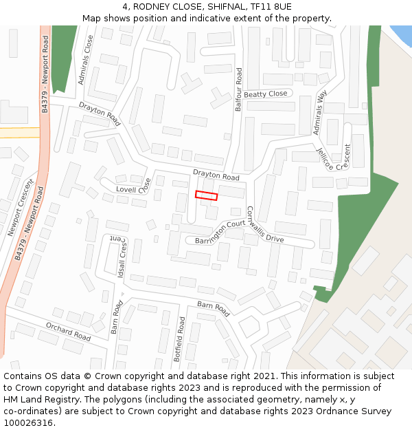 4, RODNEY CLOSE, SHIFNAL, TF11 8UE: Location map and indicative extent of plot