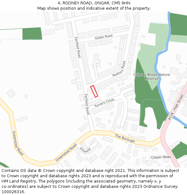 4, RODNEY ROAD, ONGAR, CM5 9HN: Location map and indicative extent of plot