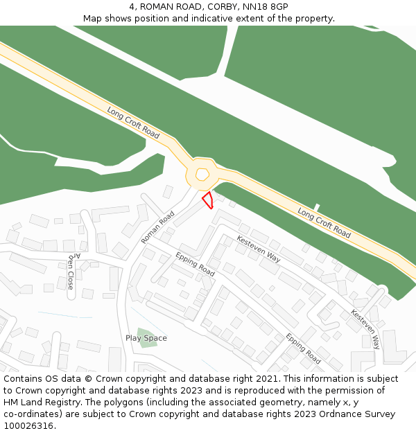 4, ROMAN ROAD, CORBY, NN18 8GP: Location map and indicative extent of plot