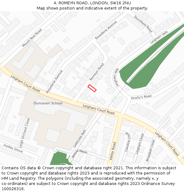 4, ROMEYN ROAD, LONDON, SW16 2NU: Location map and indicative extent of plot