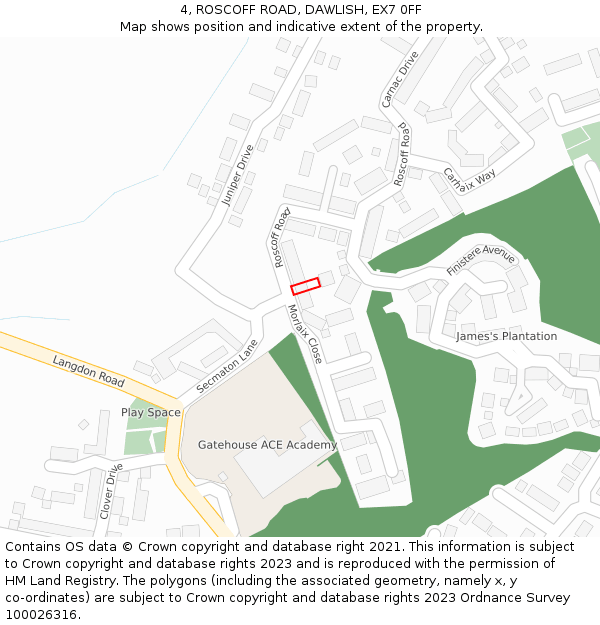 4, ROSCOFF ROAD, DAWLISH, EX7 0FF: Location map and indicative extent of plot