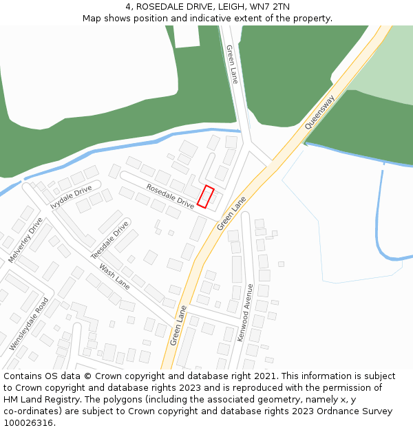 4, ROSEDALE DRIVE, LEIGH, WN7 2TN: Location map and indicative extent of plot