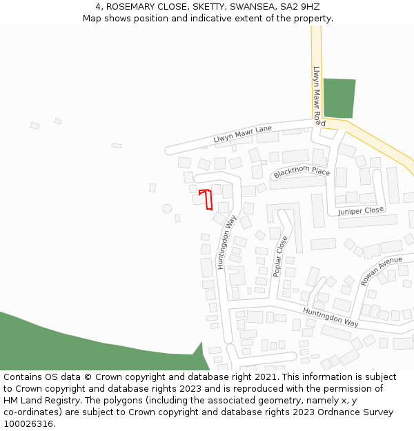 4, ROSEMARY CLOSE, SKETTY, SWANSEA, SA2 9HZ: Location map and indicative extent of plot