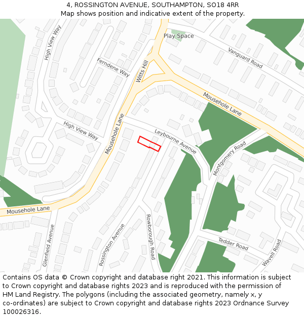 4, ROSSINGTON AVENUE, SOUTHAMPTON, SO18 4RR: Location map and indicative extent of plot