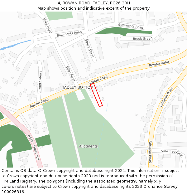 4, ROWAN ROAD, TADLEY, RG26 3RH: Location map and indicative extent of plot