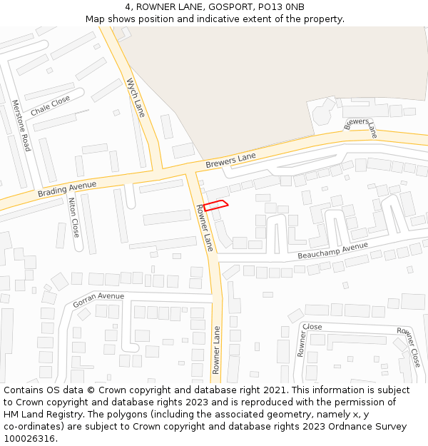 4, ROWNER LANE, GOSPORT, PO13 0NB: Location map and indicative extent of plot