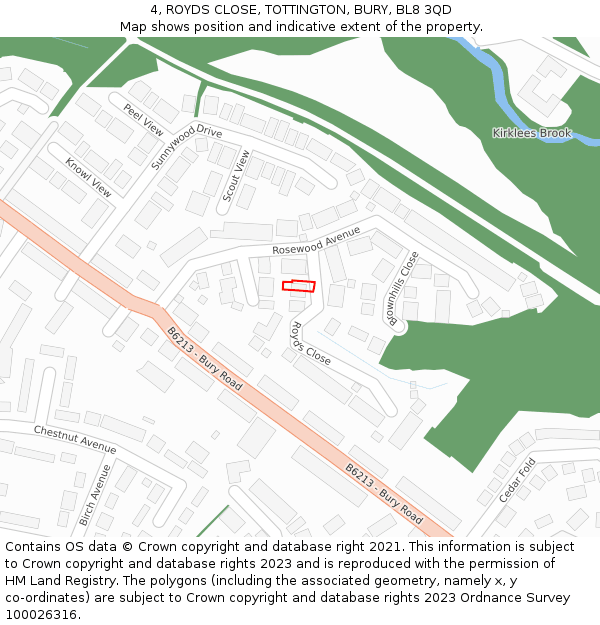 4, ROYDS CLOSE, TOTTINGTON, BURY, BL8 3QD: Location map and indicative extent of plot