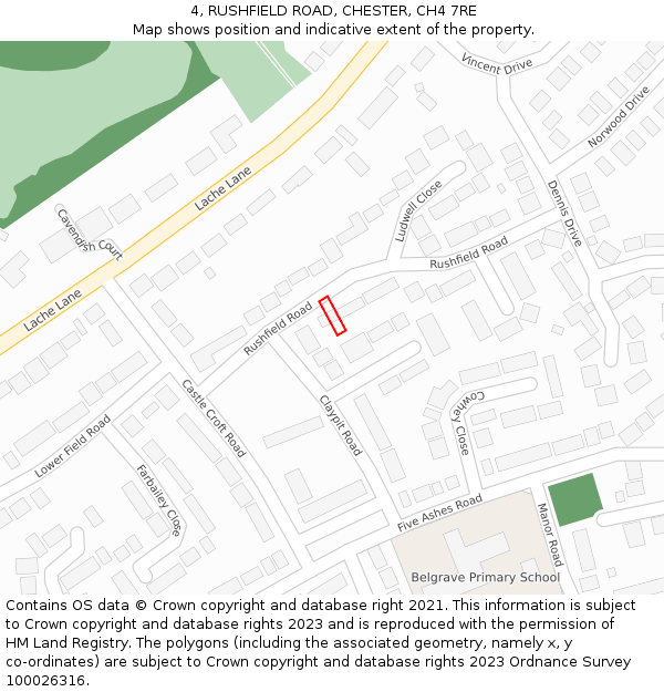 4, RUSHFIELD ROAD, CHESTER, CH4 7RE: Location map and indicative extent of plot