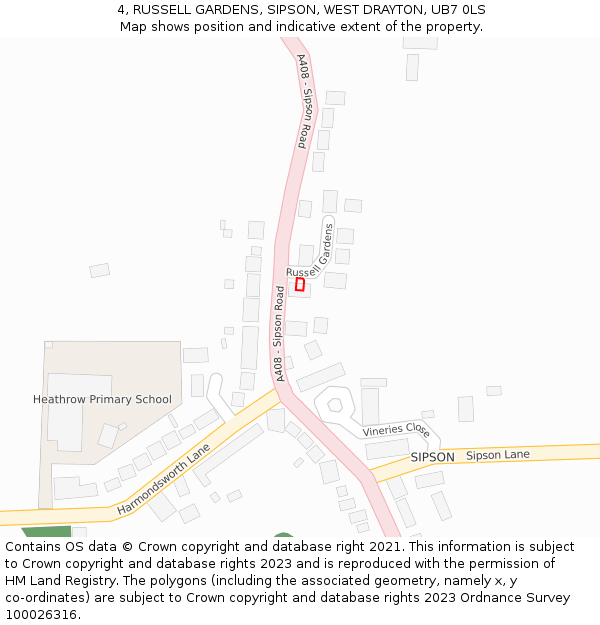 4, RUSSELL GARDENS, SIPSON, WEST DRAYTON, UB7 0LS: Location map and indicative extent of plot