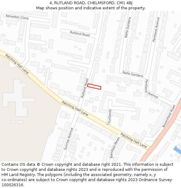 4, RUTLAND ROAD, CHELMSFORD, CM1 4BJ: Location map and indicative extent of plot