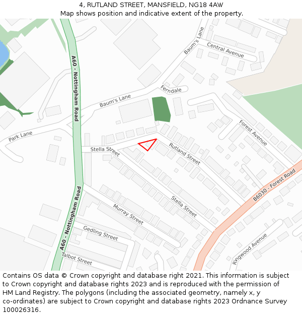 4, RUTLAND STREET, MANSFIELD, NG18 4AW: Location map and indicative extent of plot